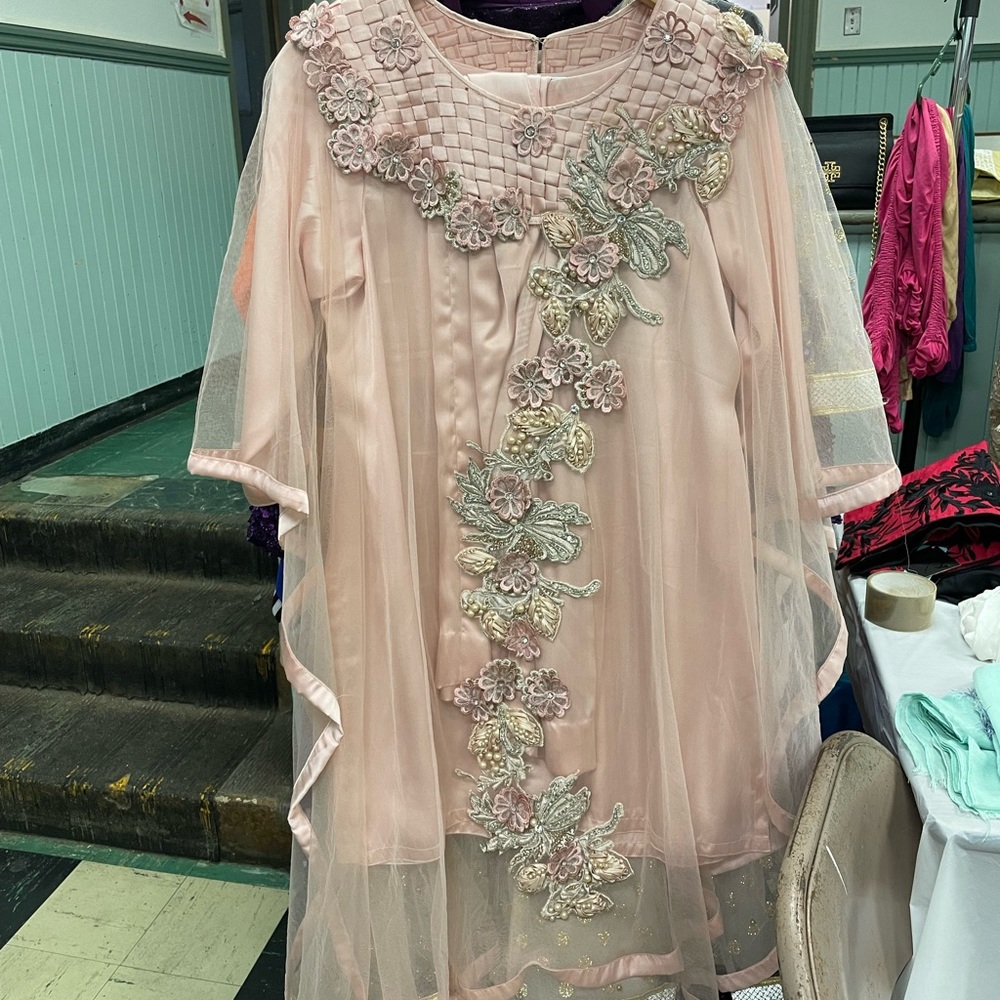 Pakistani embroidered Front and back party-wear in medium size  baby pink.